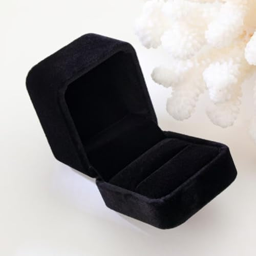 Black Velvet Ring Box, 2.5 Inch Square Jewelry Gift Box for Proposal and Wedding
