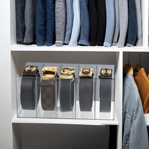 Clear Acrylic Organizer, 5-Compartment Belt Storage Holder for Closet or Pantry