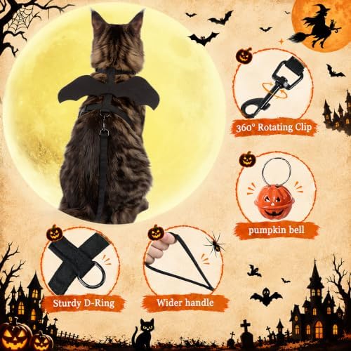 Cat Harness and Leash Set with Bat Wings, Escape Proof Adjustable Halloween Vest, Small