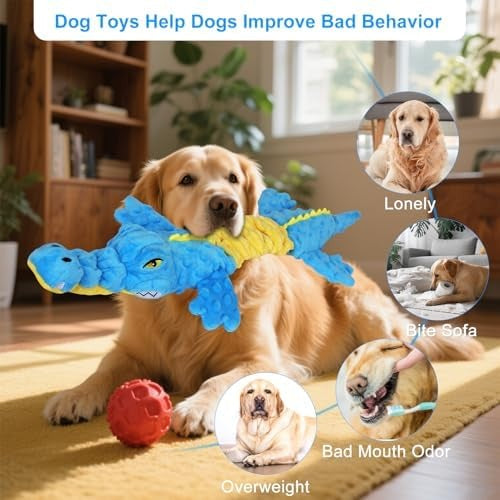 Crocodile Squeaky Plush Dog Toy with Crinkle Paper, Interactive Chew Toy
