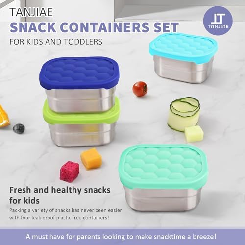 4-Pack Stainless Steel Snack Containers with Silicone Lids, 8 oz Leakproof Kids Cups