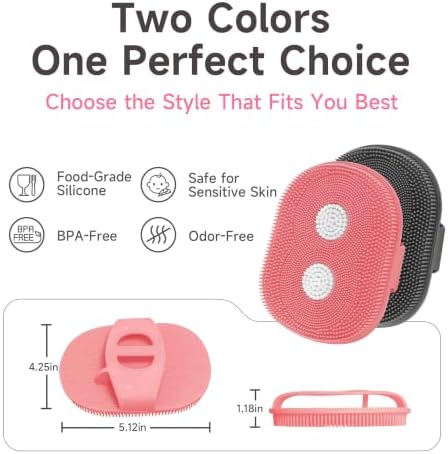 Silicone Body Scrubber with Flocked Bristles and Hand Strap, 5 Inch Pink