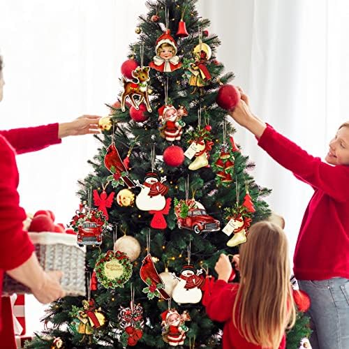 24-Piece Vintage Wooden Christmas Hanging Ornaments, 12 Styles