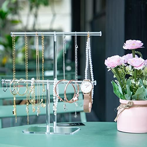 Solid Acrylic Necklace Holder Stand, 2-Tier Clear Jewelry Organizer