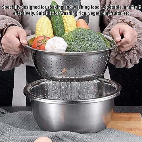 3-in-1 Stainless Steel Grater, Strainer and Drain Basket Salad Bowl, 10.5 Inch