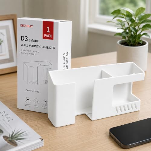 Wall Mount Phone Holder with Charging Cable Slot, Adhesive Remote Control Holder