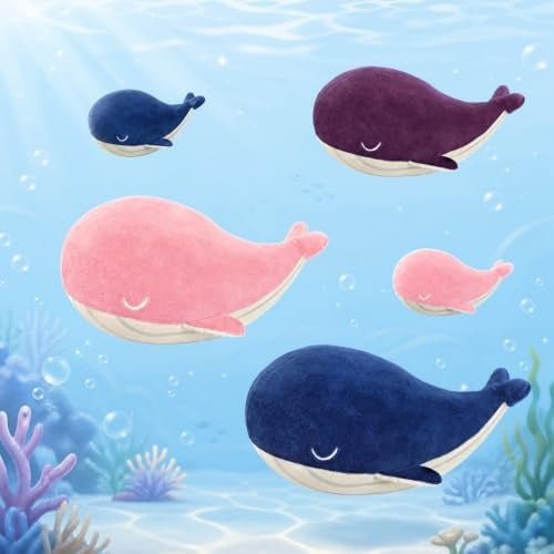 MUPI Whale Plush Pillow, Blue, 18 Inch Stuffed Animal