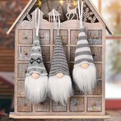 3-Piece Plush Gnome Christmas Tree Ornaments, Swedish Santa Elf Hanging Decorations