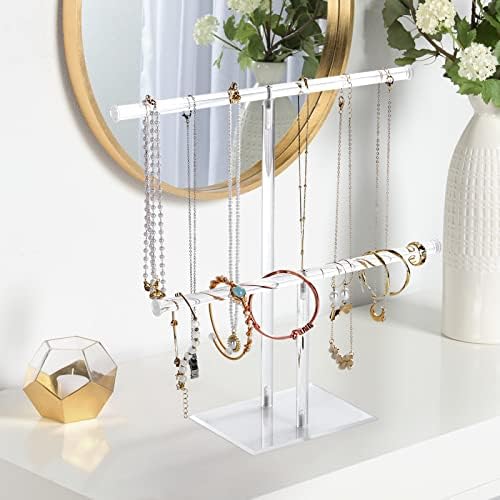 2-Tier Clear Acrylic Necklace Holder, Jewelry Display Stand for Necklaces and Bracelets