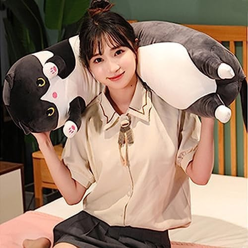 Black Cat Long Plush Pillow, 18 Inch Stuffed Animal Sleeping Throw Pillow