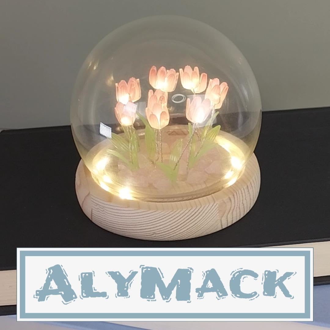 Tulip Flower Lamp with Glass Globe, LED Night Light Gift for Mom, Bedroom & Desk Decor