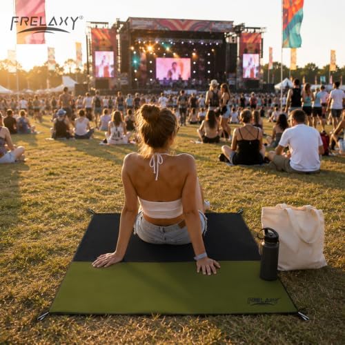 Waterproof Pocket Picnic Blanket, Compact 28 x 47 Inch Beach and Festival Mat