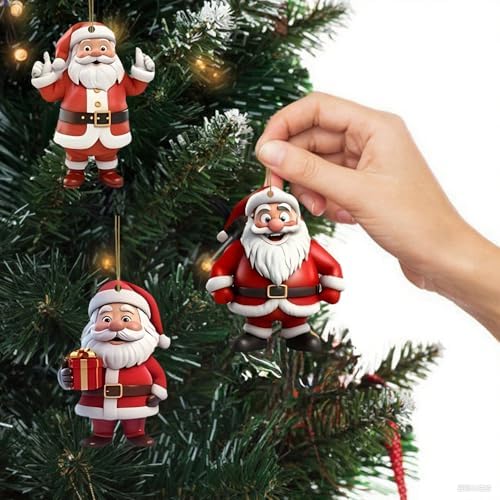 12-Piece Cartoon Santa Claus Christmas Tree Ornaments, Acrylic Hanging Decorations