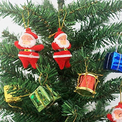 6-Piece Mini Santa Claus Christmas Tree Hanging Ornaments, Red Plastic and Cloth