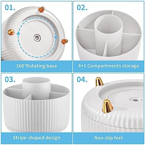 360 Degree Rotating Desk Organizer, 5-Compartment Pen and Art Supply Holder