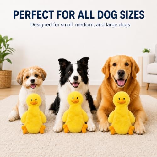 Interactive Crinkle Duck Dog Toy, 14 x 8 Inch No-Stuffing Plush Squeaky Toy