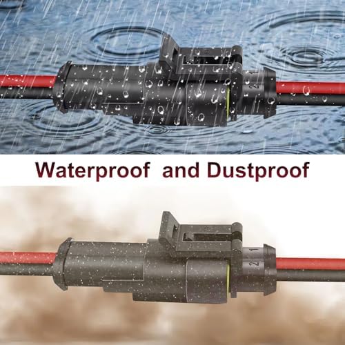 10-Set Waterproof Automotive Electrical Connectors, 16 AWG 2 Pin with Leads