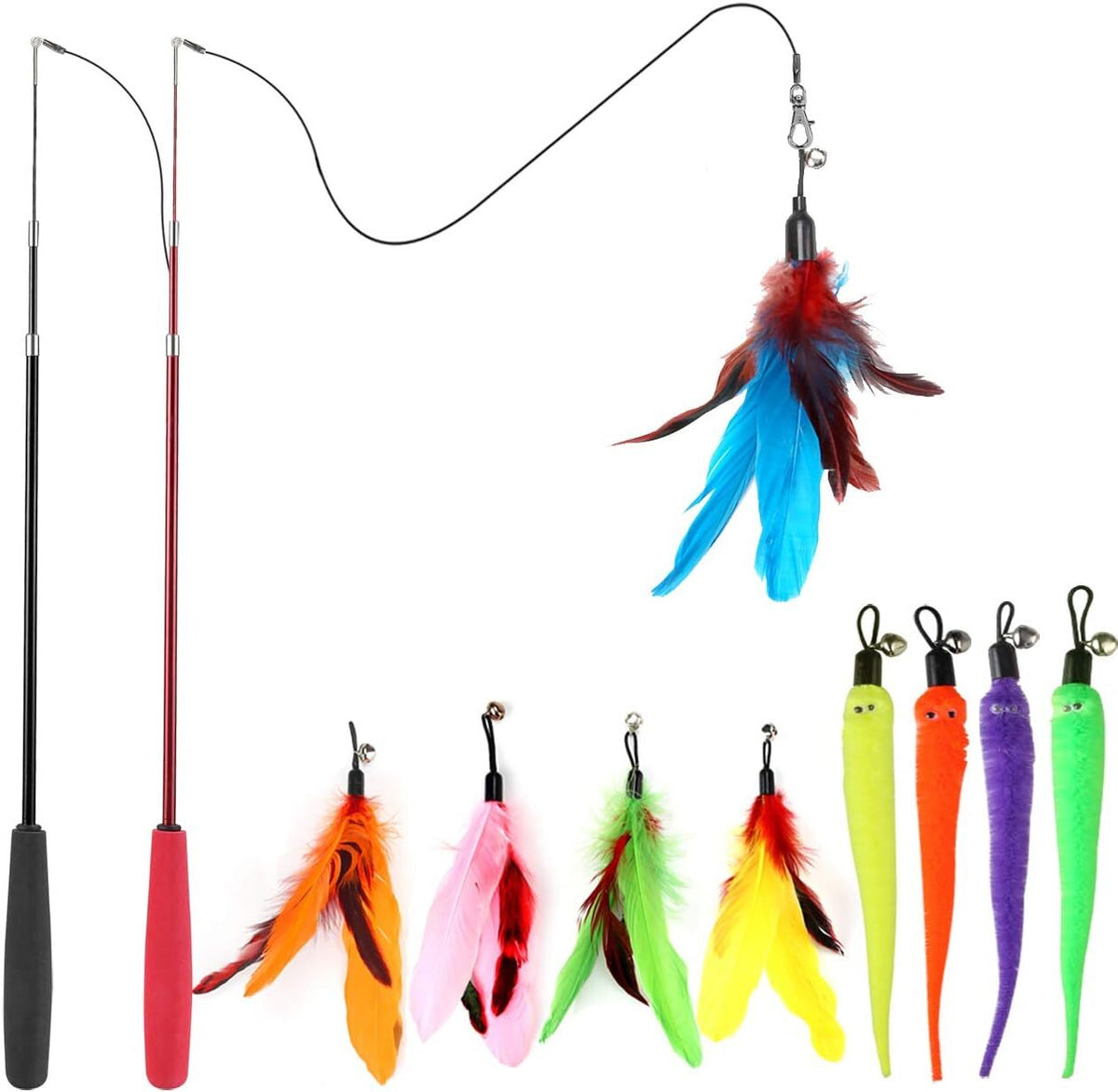 Pet Owner Kit: Retractable Cat Feather Wand Toy with Refills + Elitra Lint Roller and Refills