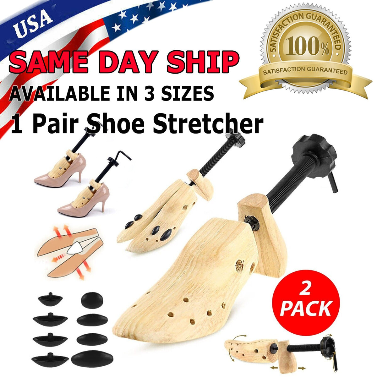 Boot Care Kit: 2-Way Wooden Shoe and Boot Stretcher + Pink Miracle 8 oz Cleaner with Brush