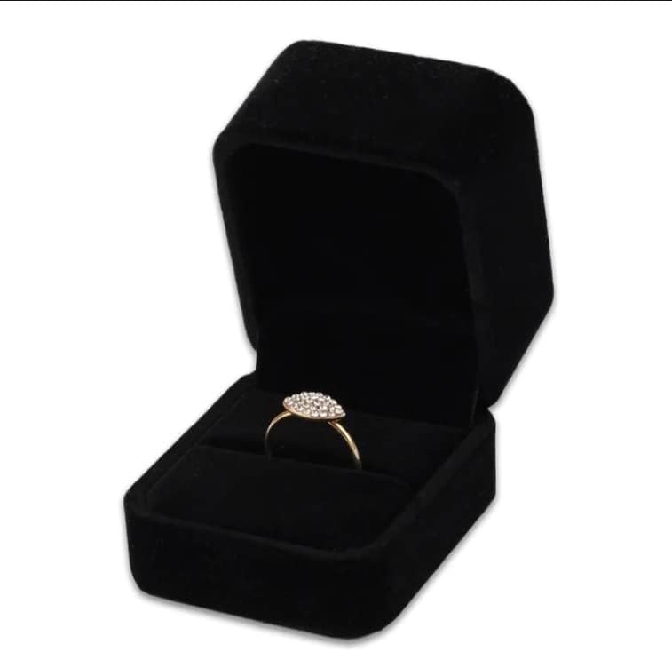 Black Velvet Ring Box, 2.5 Inch Square Jewelry Gift Box for Proposal and Wedding