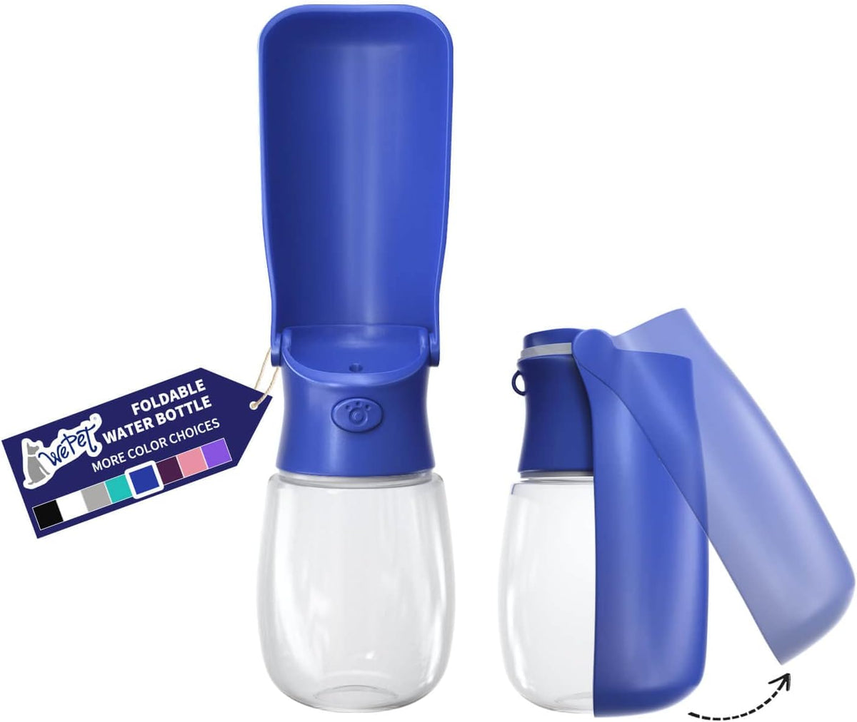 WePet Foldable Portable Dog Water Bottle with Drinking Feeder, 12 oz, Leak Proof
