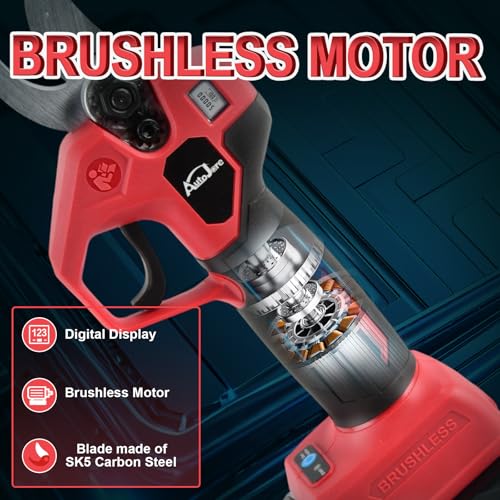 AUTOJARE Brushless Cordless Pruning Shears for Milwaukee 18V, LCD, SK5 Blades (No Battery)