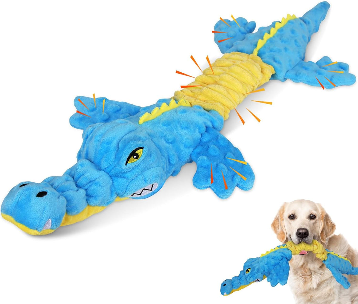 Crocodile Squeaky Plush Dog Toy with Crinkle Paper, Interactive Chew Toy