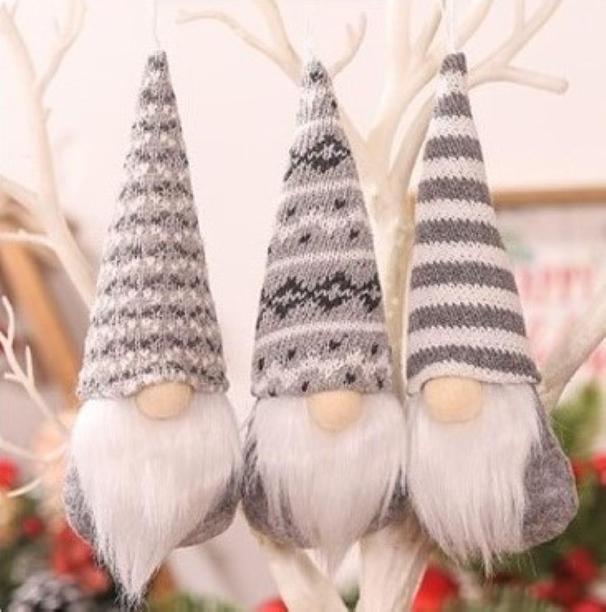 3-Piece Plush Gnome Christmas Tree Ornaments, Swedish Santa Elf Hanging Decorations