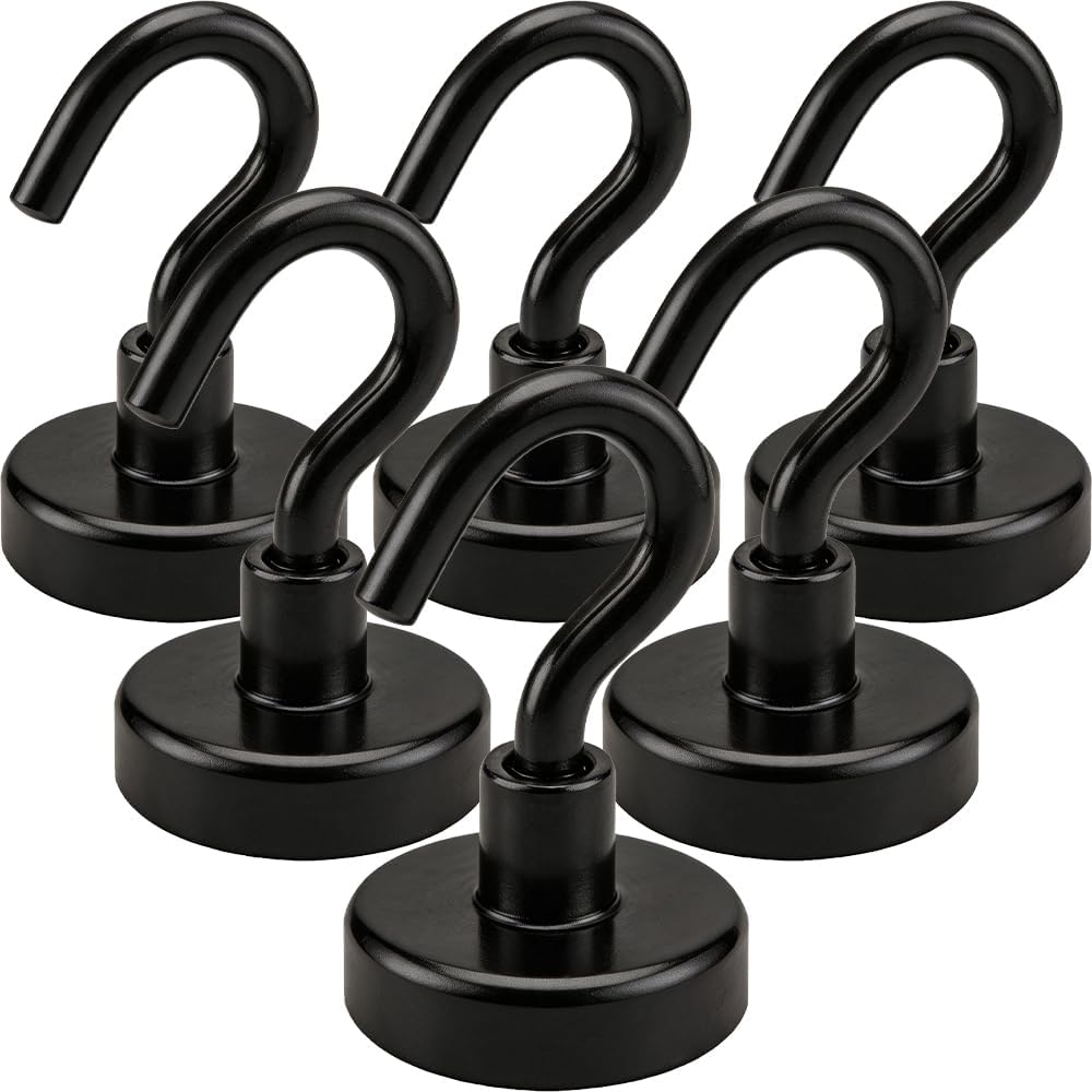 Black Magnetic Hooks 20 lb, Strong Neodymium Hooks for Cruise, Grill & Fridge