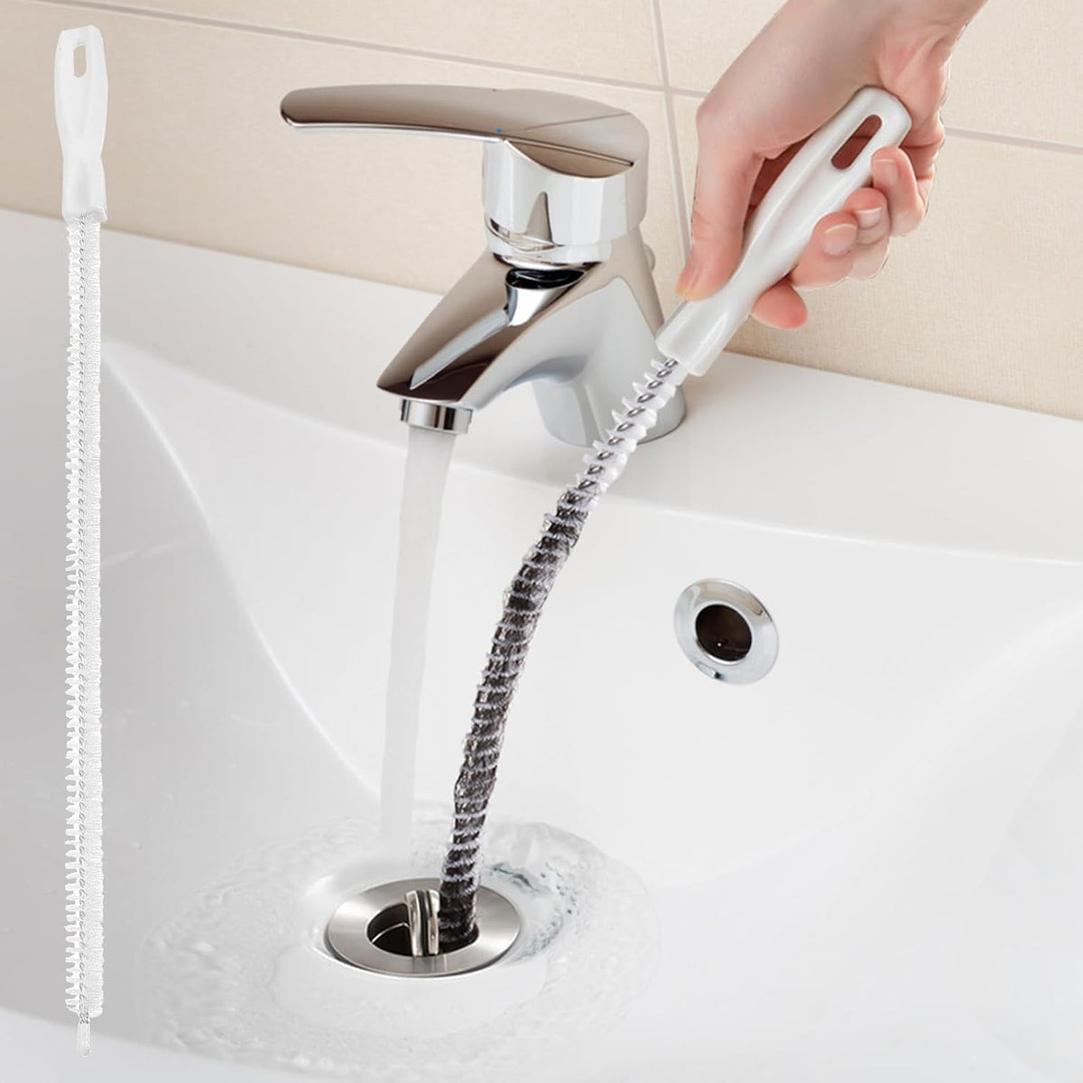 Flexible Drain Cleaning Brush, Long Sink Clog Remover for Hair & Pipe Buildup