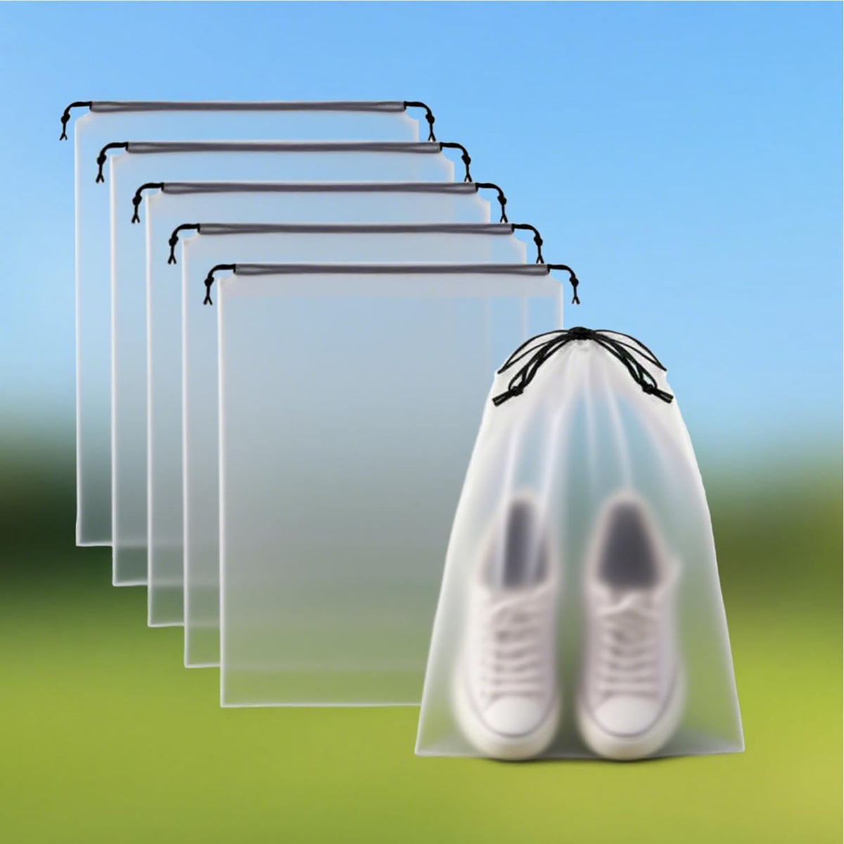 6-Pack Clear Travel Shoe Bags 15.7 x 11.8 in, Drawstring Suitcase Packing Bags