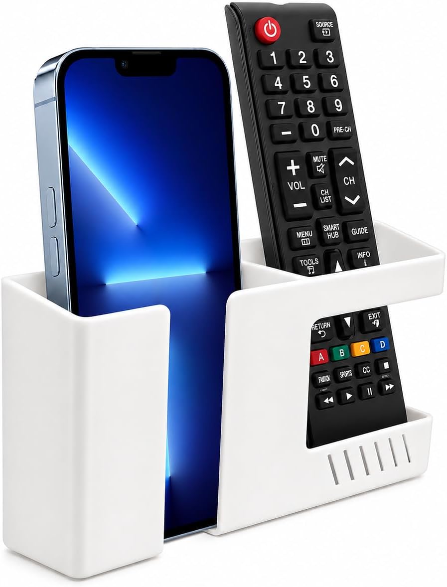 Wall Mount Phone Holder with Charging Cable Slot, Adhesive Remote Control Holder