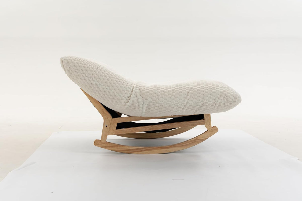 Bean Bag Rocking Chair for Adults, Solid Wood Frame, Corduroy Lazy Sofa, Antique White