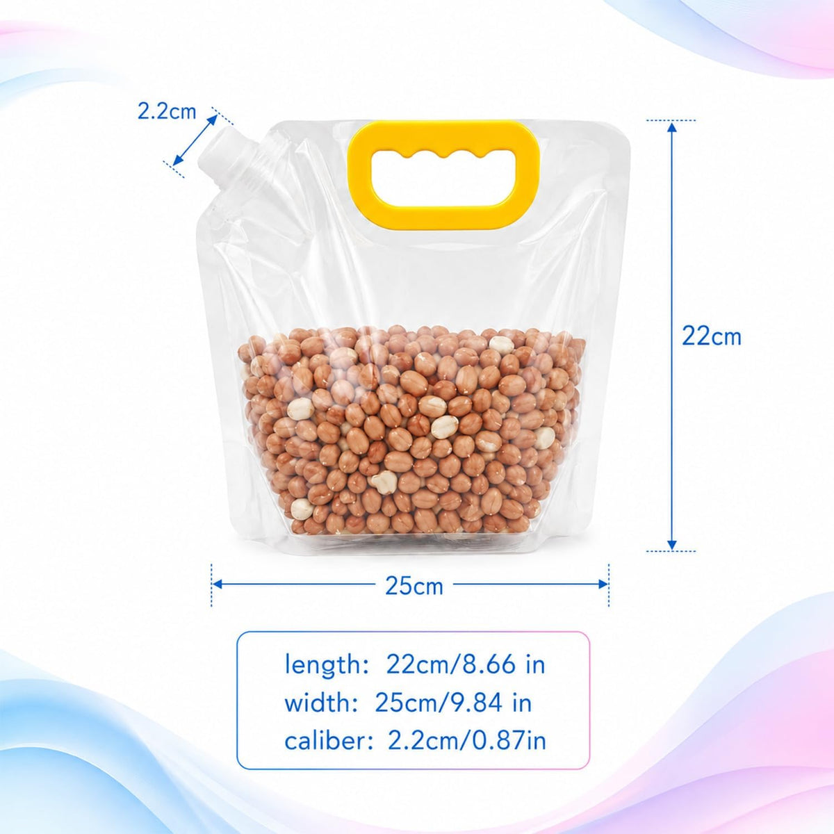 Airtight Grain Storage Bags with Handle, 5 Pack Stand-Up Food Storage Pouches for Rice, Flour & Beans