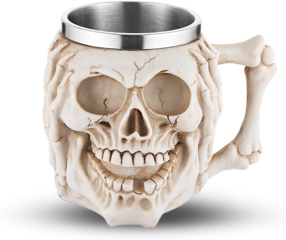 Stainless Steel Skull Beer Mug, 13.5 oz Gothic 3D Skull Tankard