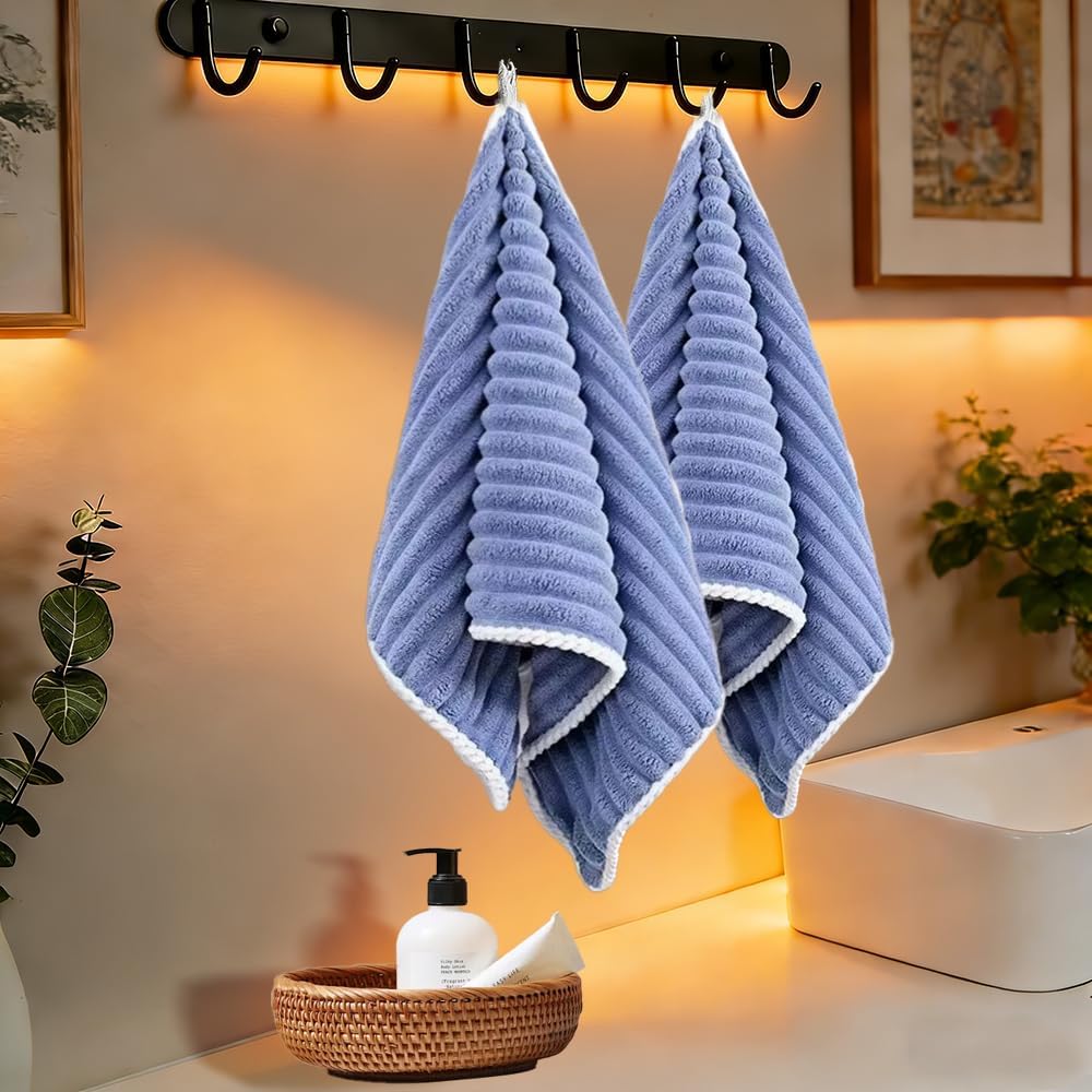 2-Pack Soft Coral Velvet Hand Towels 12 x 24 in, Quick-Dry Microfiber Towels