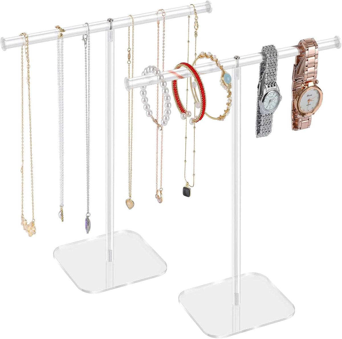 2-Tower Clear Acrylic Jewelry Stand, Necklace and Bracelet Holder