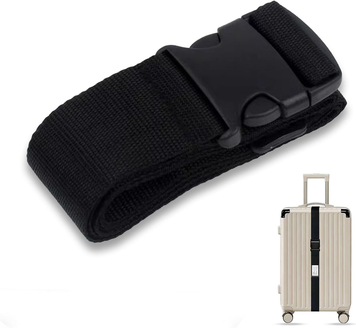 Adjustable Luggage Strap 5.9 ft Nylon Suitcase Belt, Quick-Release Buckle, Black