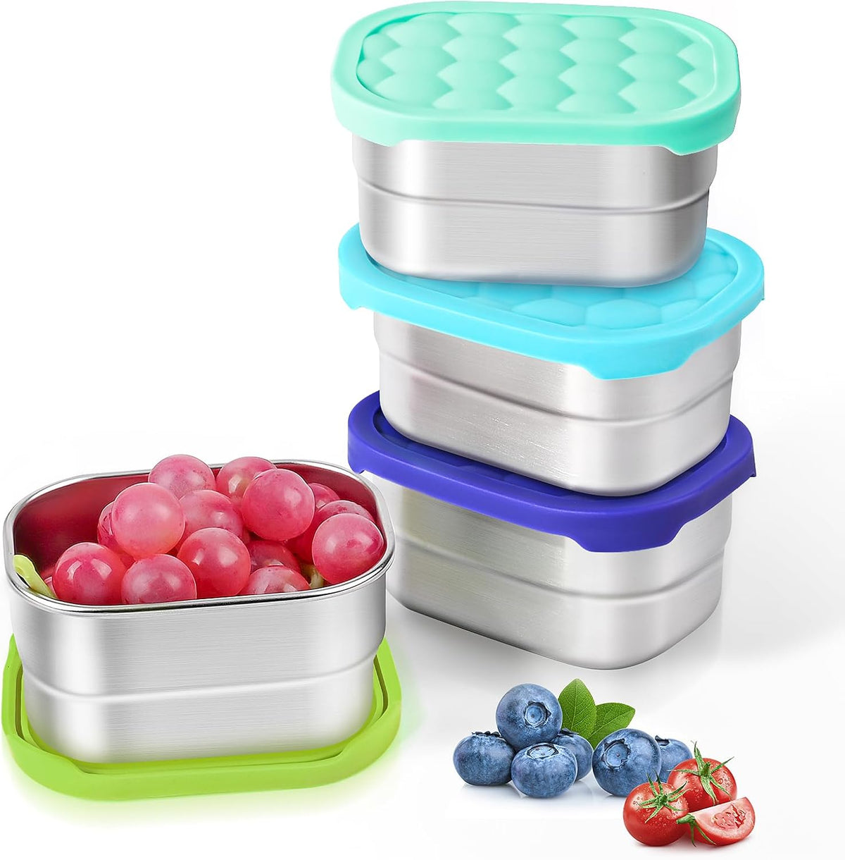4-Pack Stainless Steel Snack Containers with Silicone Lids, 8 oz Leakproof Kids Cups
