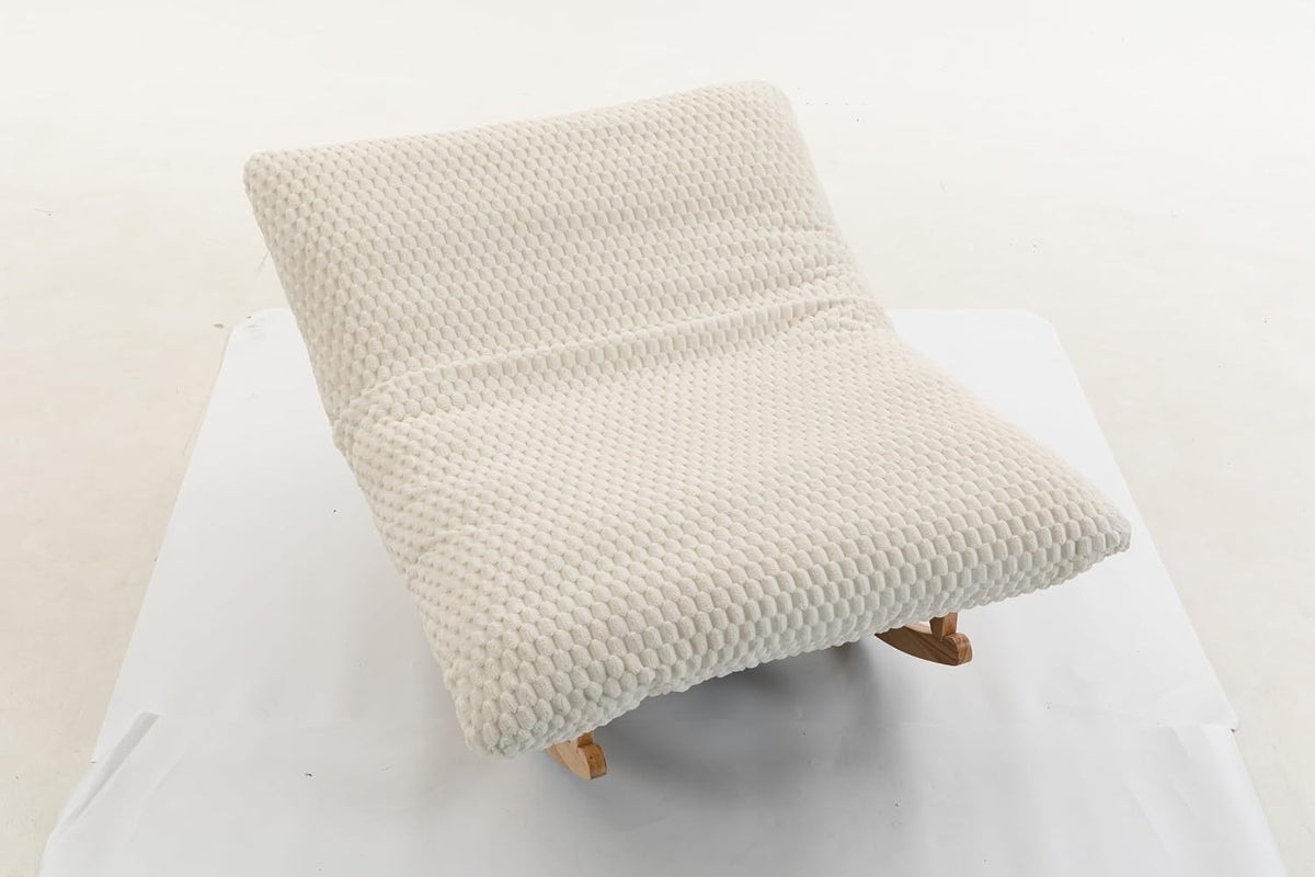 Bean Bag Rocking Chair for Adults, Solid Wood Frame, Corduroy Lazy Sofa, Antique White