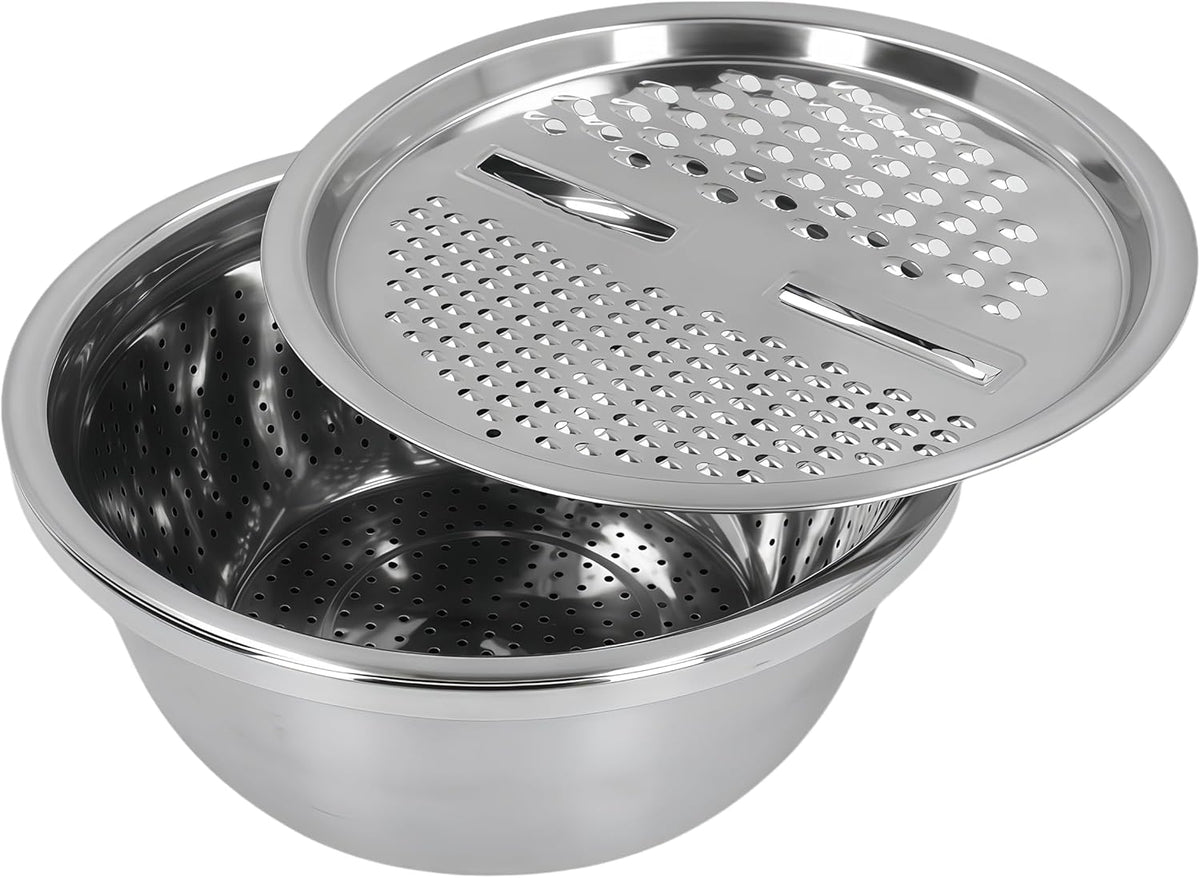 3-in-1 Stainless Steel Grater, Strainer and Drain Basket Salad Bowl, 10.5 Inch
