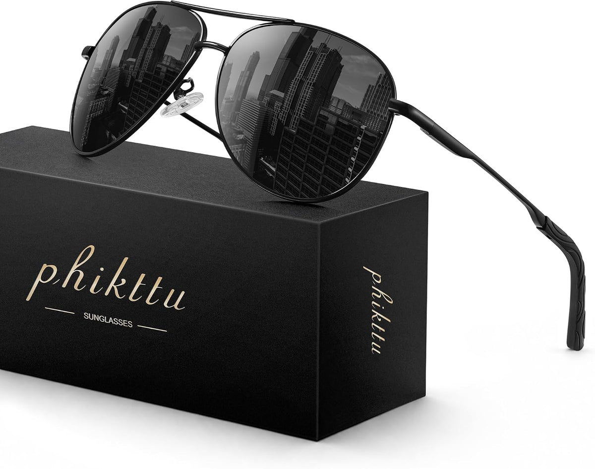 Polarized Aviator Sunglasses for Men and Women, Black Frame Gray Lens