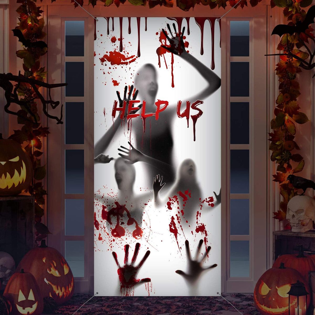 Halloween Door Cover, 78 x 35 in Bloody Handprint Haunted House Door Banner