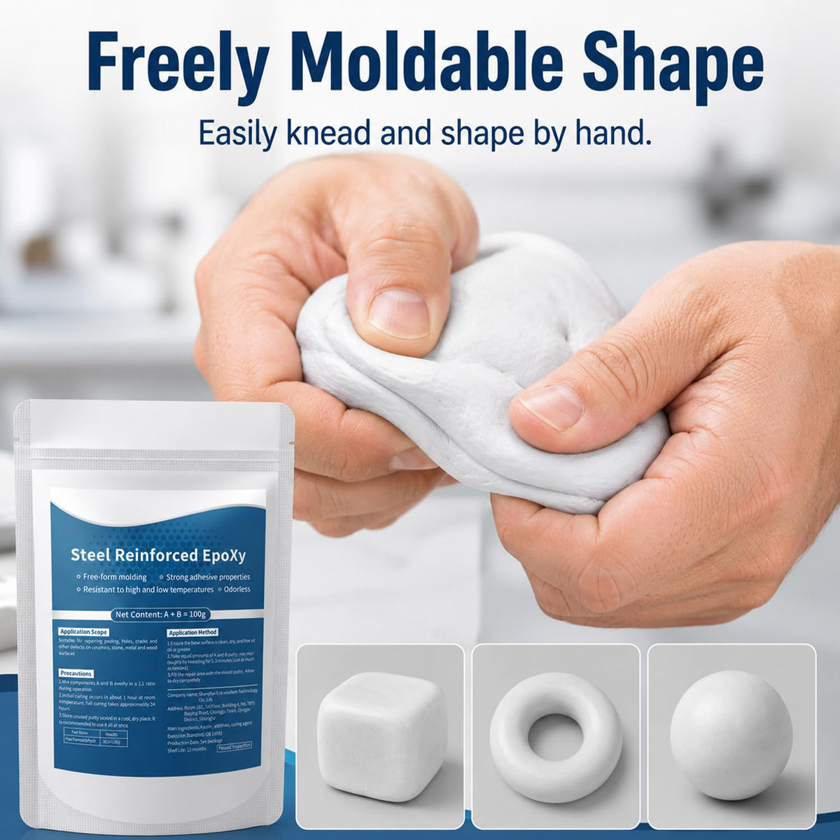 Steel Reinforced Epoxy Putty, 100g Two-Part Fast Repair Clay for Metal, Pipes, Wood, Ceramic & Plastic