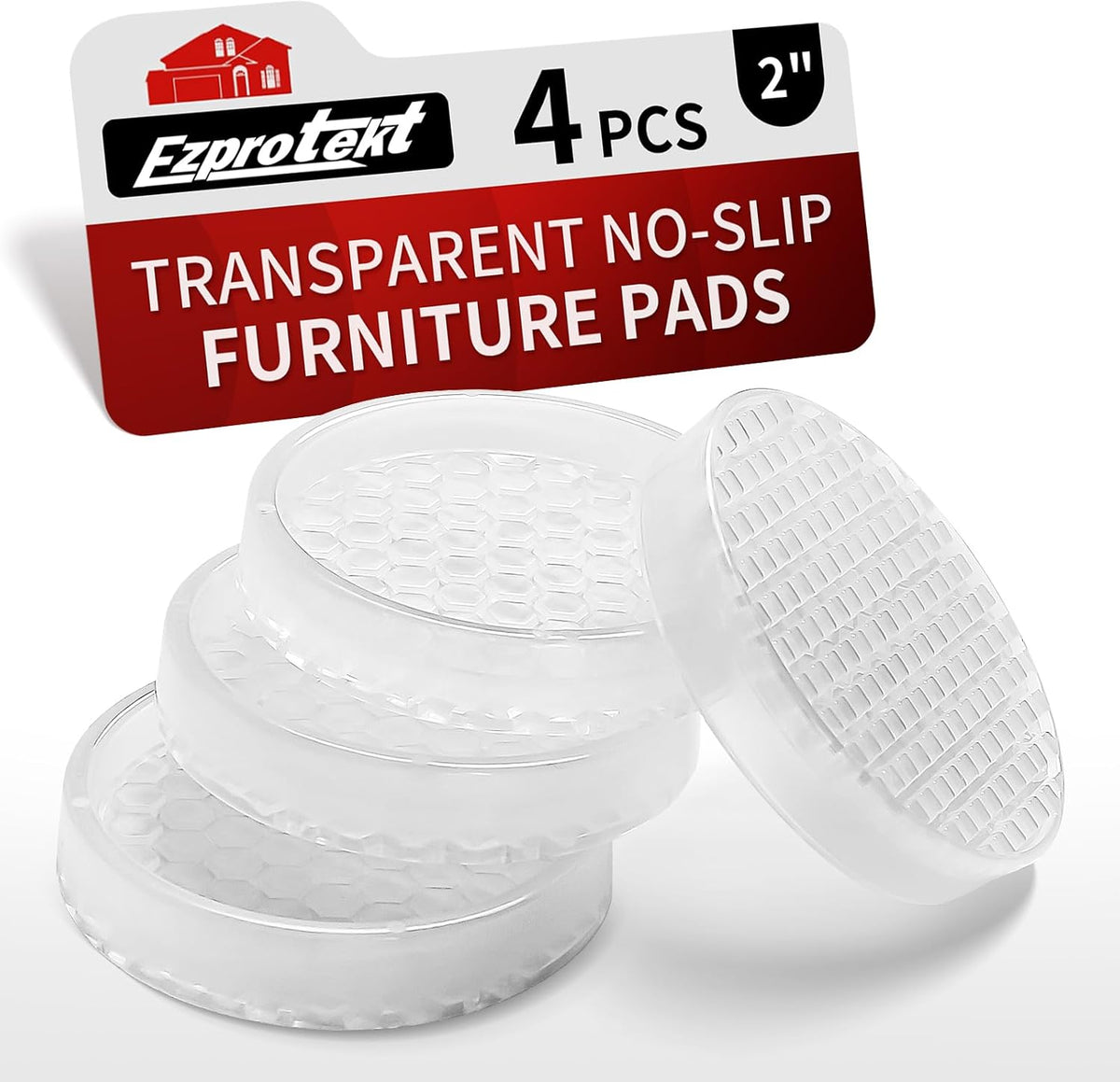 4-Pack Clear Non-Slip Furniture Pads, 2 Inch Rubber Caster Cups for Hardwood Floors