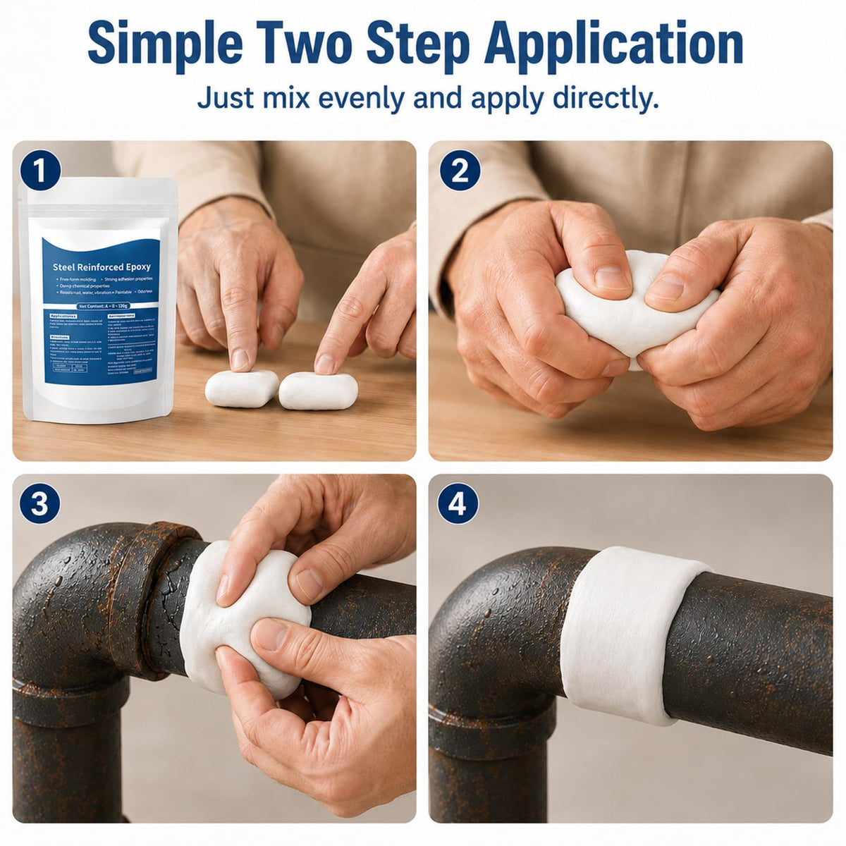 Steel Reinforced Epoxy Putty, 100g Two-Part Fast Repair Clay for Metal, Pipes, Wood, Ceramic & Plastic