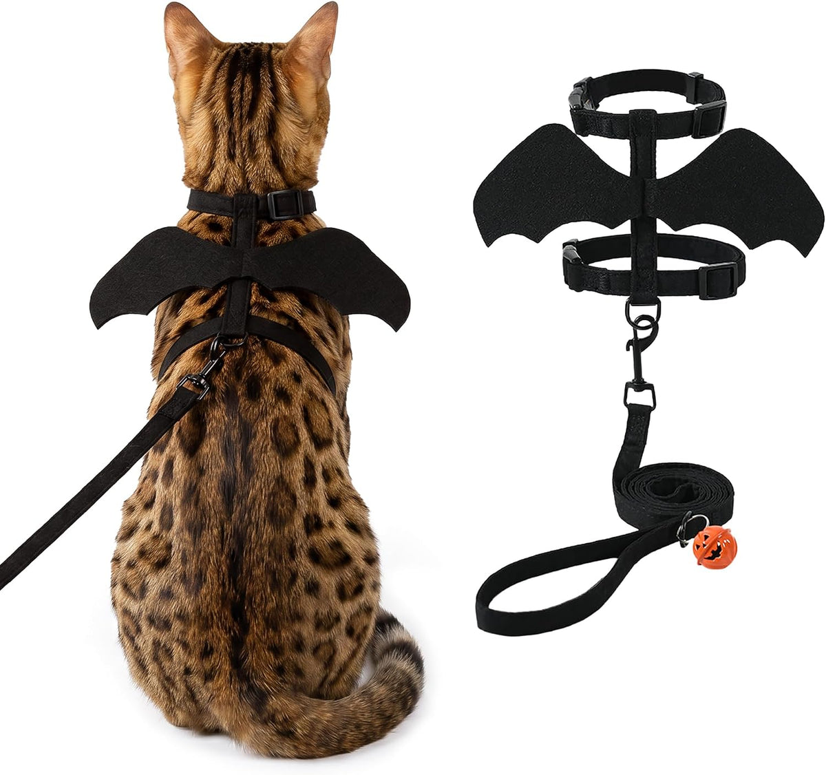 Cat Harness and Leash Set with Bat Wings, Escape Proof Adjustable Halloween Vest, Small