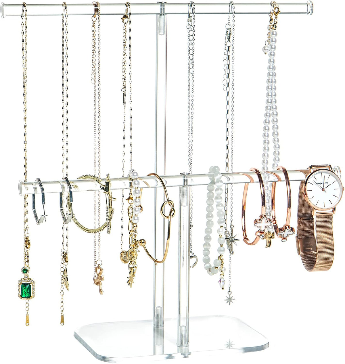 Solid Acrylic Necklace Holder Stand, 2-Tier Clear Jewelry Organizer