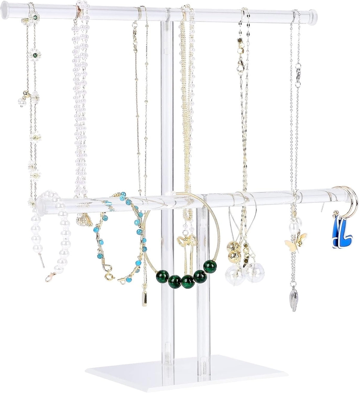 2-Tier Clear Acrylic Necklace Holder, Jewelry Display Stand for Necklaces and Bracelets