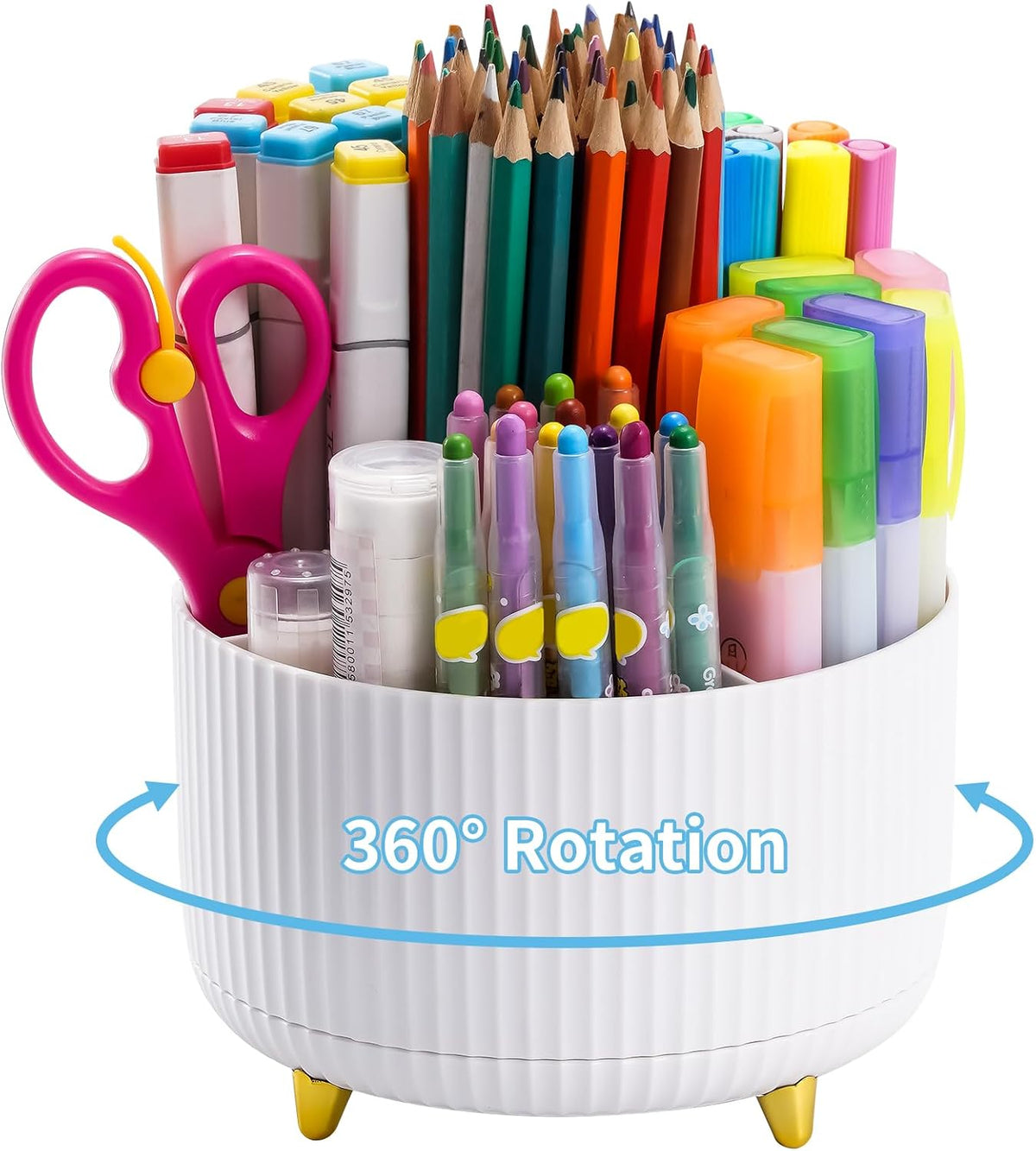 360 Degree Rotating Desk Organizer, 5-Compartment Pen and Art Supply Holder